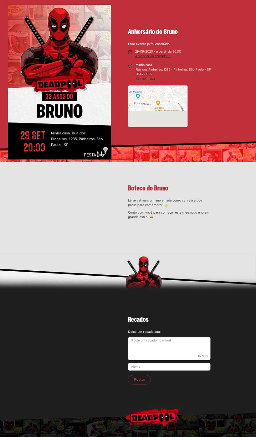 Convite online de aniversário - Deadpool HQ| FestaLab