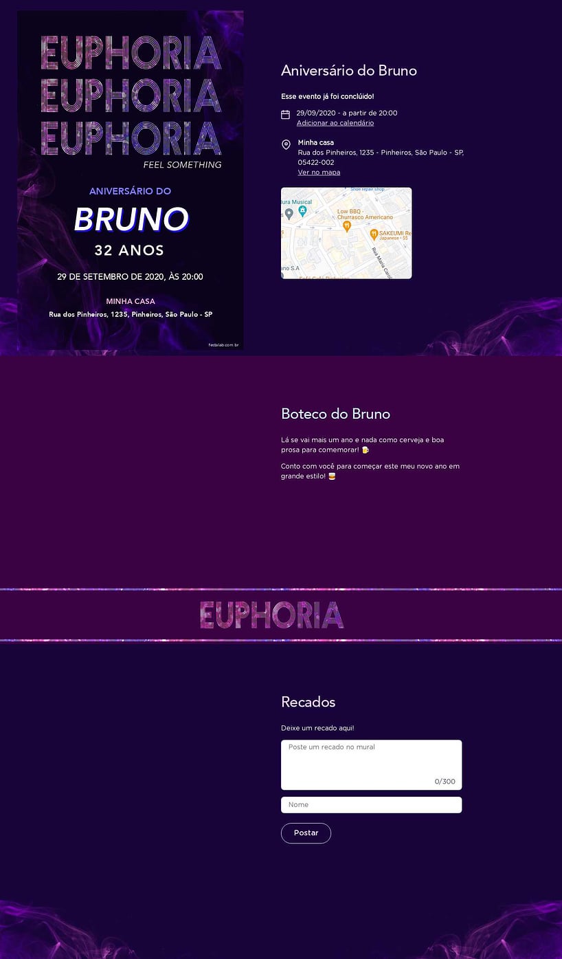 Convite online de aniversário - Euphoria| FestaLab