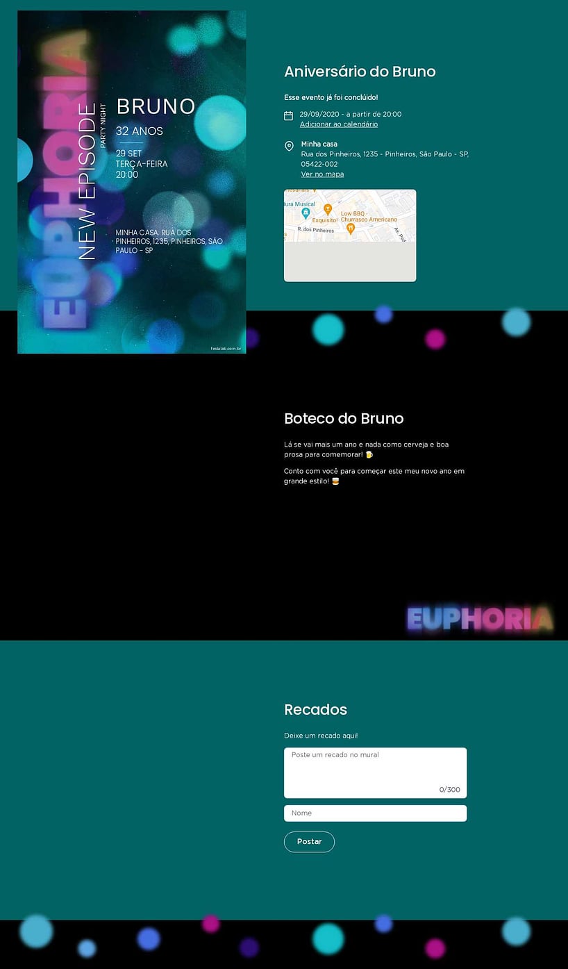 Convite online de aniversário - Uma Noite de Luzes e Cores: Verde| FestaLab