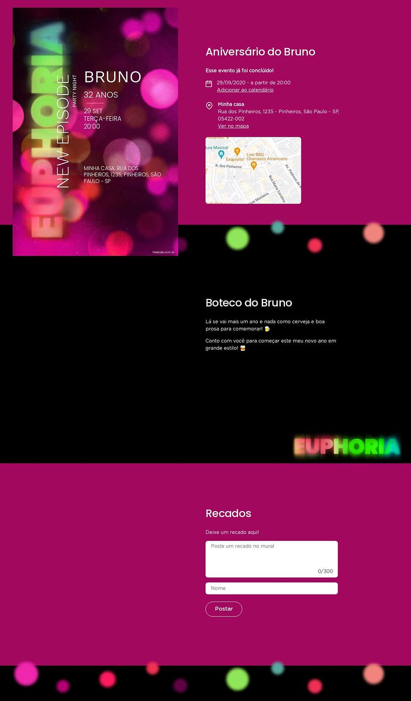 Convite online de aniversário - Uma Noite de Luzes e Cores: Rosa| FestaLab