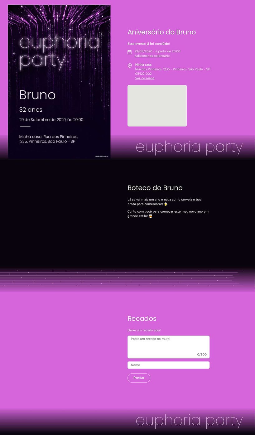 Convite online de aniversário - Euforia Noturna: Roxa| FestaLab