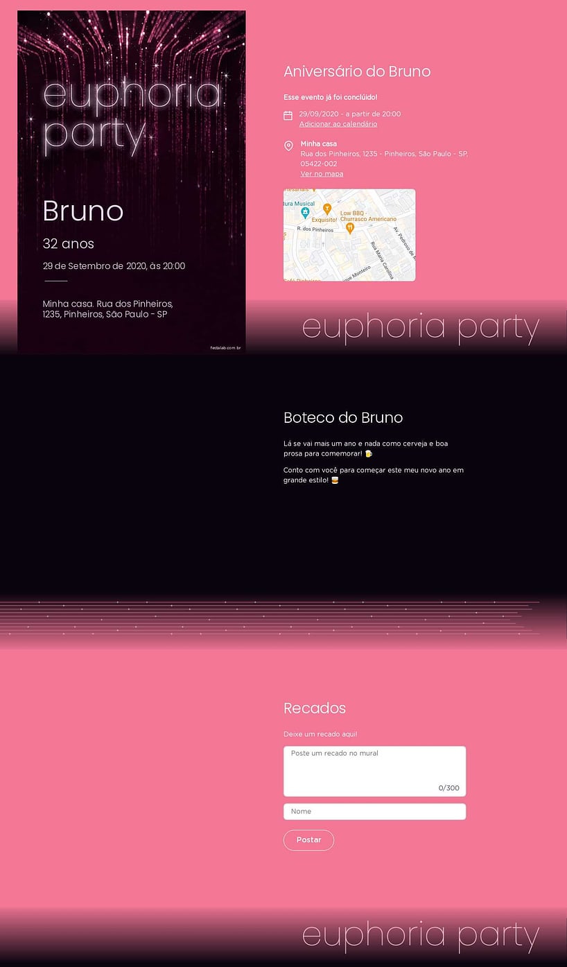 Convite online de aniversário - Euforia Noturna| FestaLab