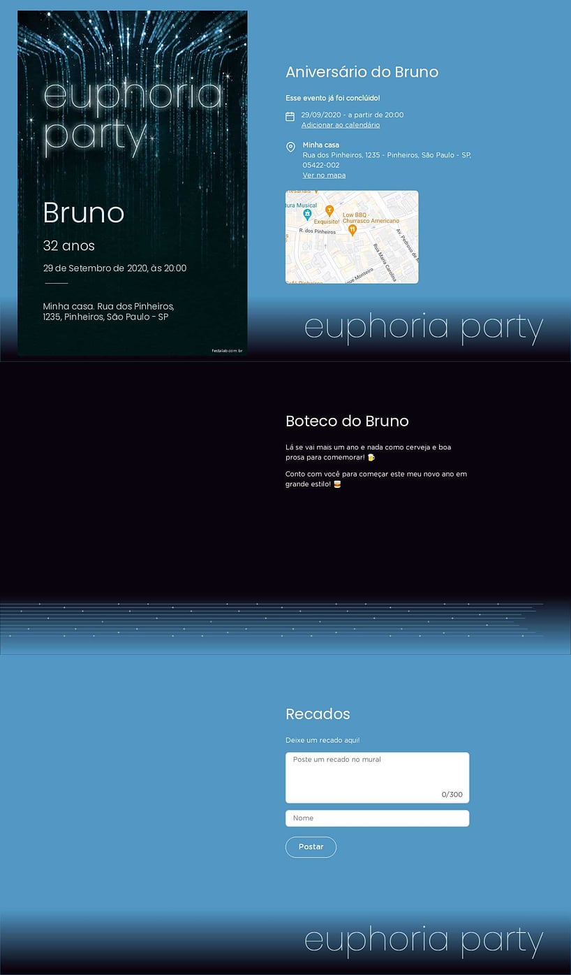 Convite online de aniversário - Euforia Noturna: Azul| FestaLab