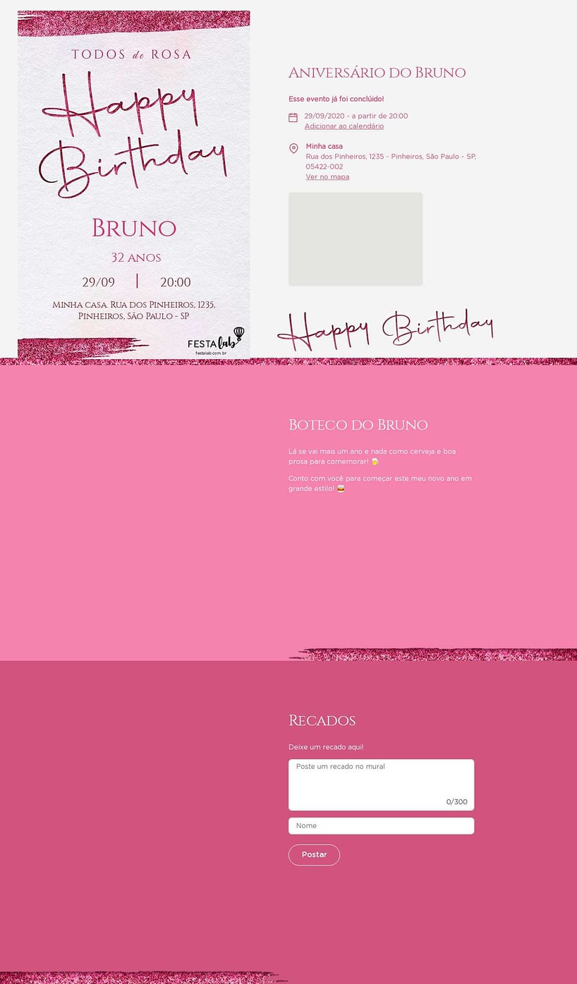 Convite online de aniversário - Festa Rosa| FestaLab