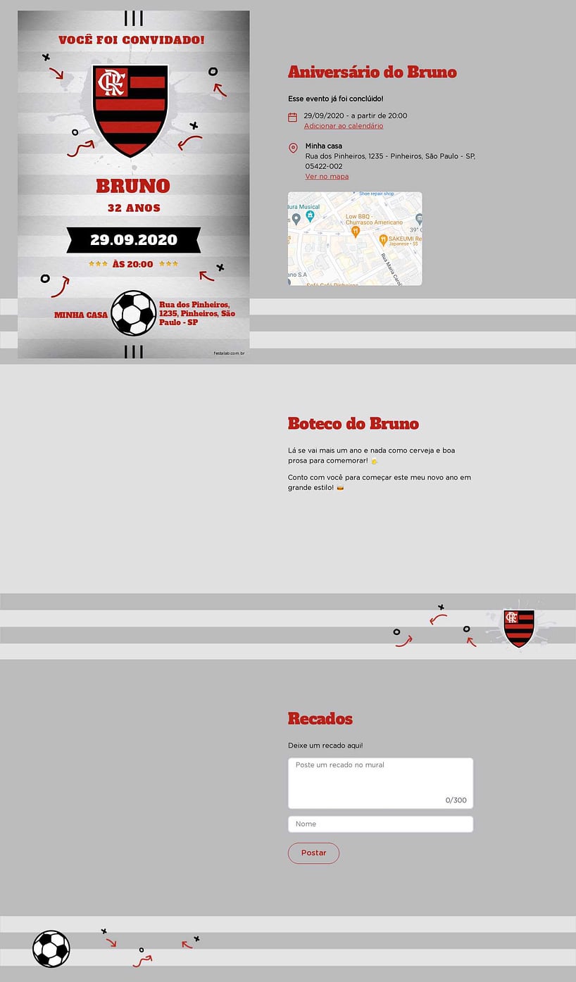Convite online de aniversário - Flamengão Branco| FestaLab