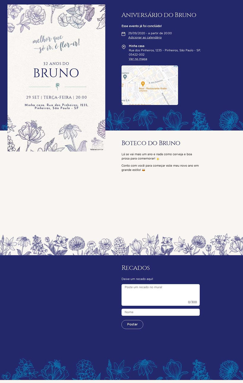 Convite online de aniversário - Flor-ir azul| FestaLab