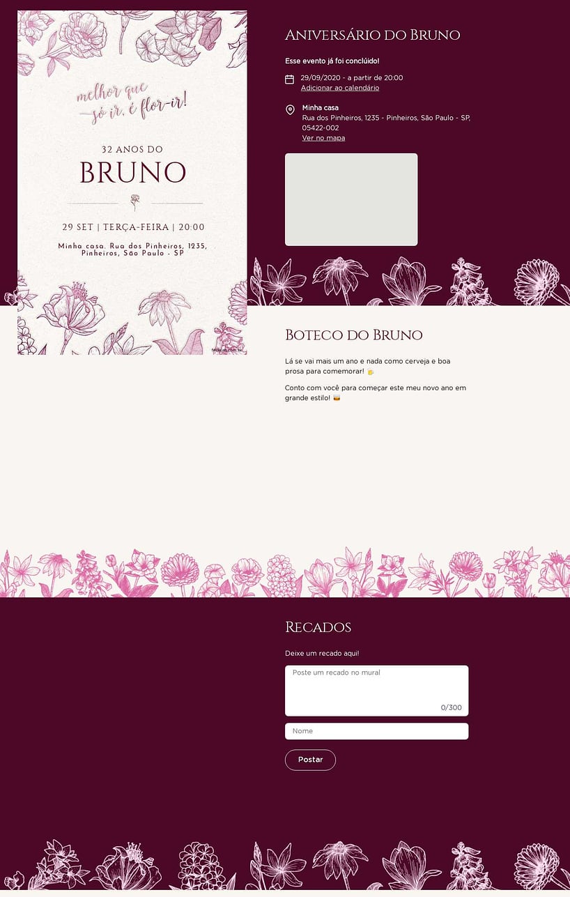 Convite online de aniversário - Flor-ir marsala| FestaLab