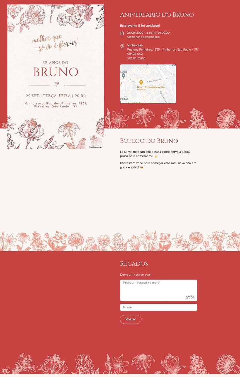 Convite online de aniversário - Flor-ir vermelho| FestaLab