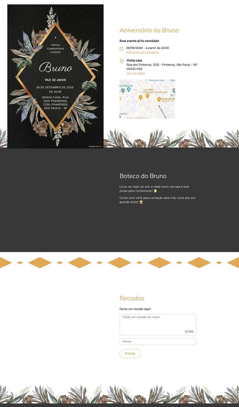 Convite online de aniversário - Floral Preto| FestaLab