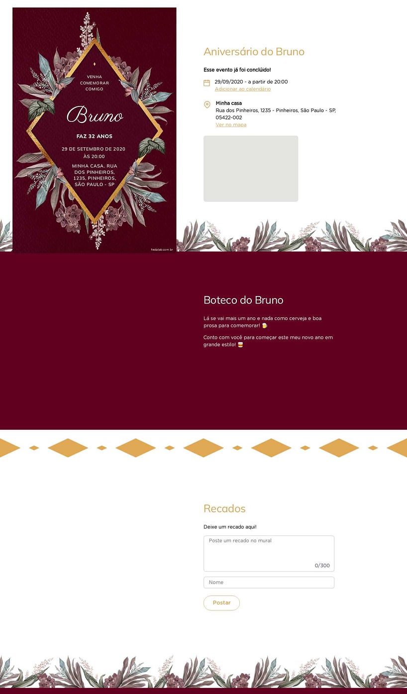 Convite online de aniversário - Floral Vinho| FestaLab