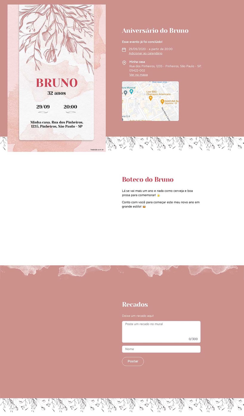Convite online de aniversário - Flores Aquarela Rosa| FestaLab