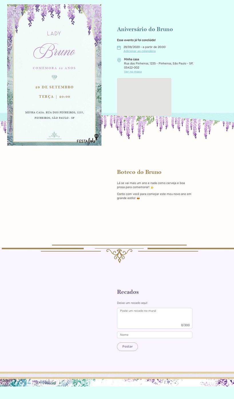 Convite online de aniversário - Flores de Bridgerton| FestaLab