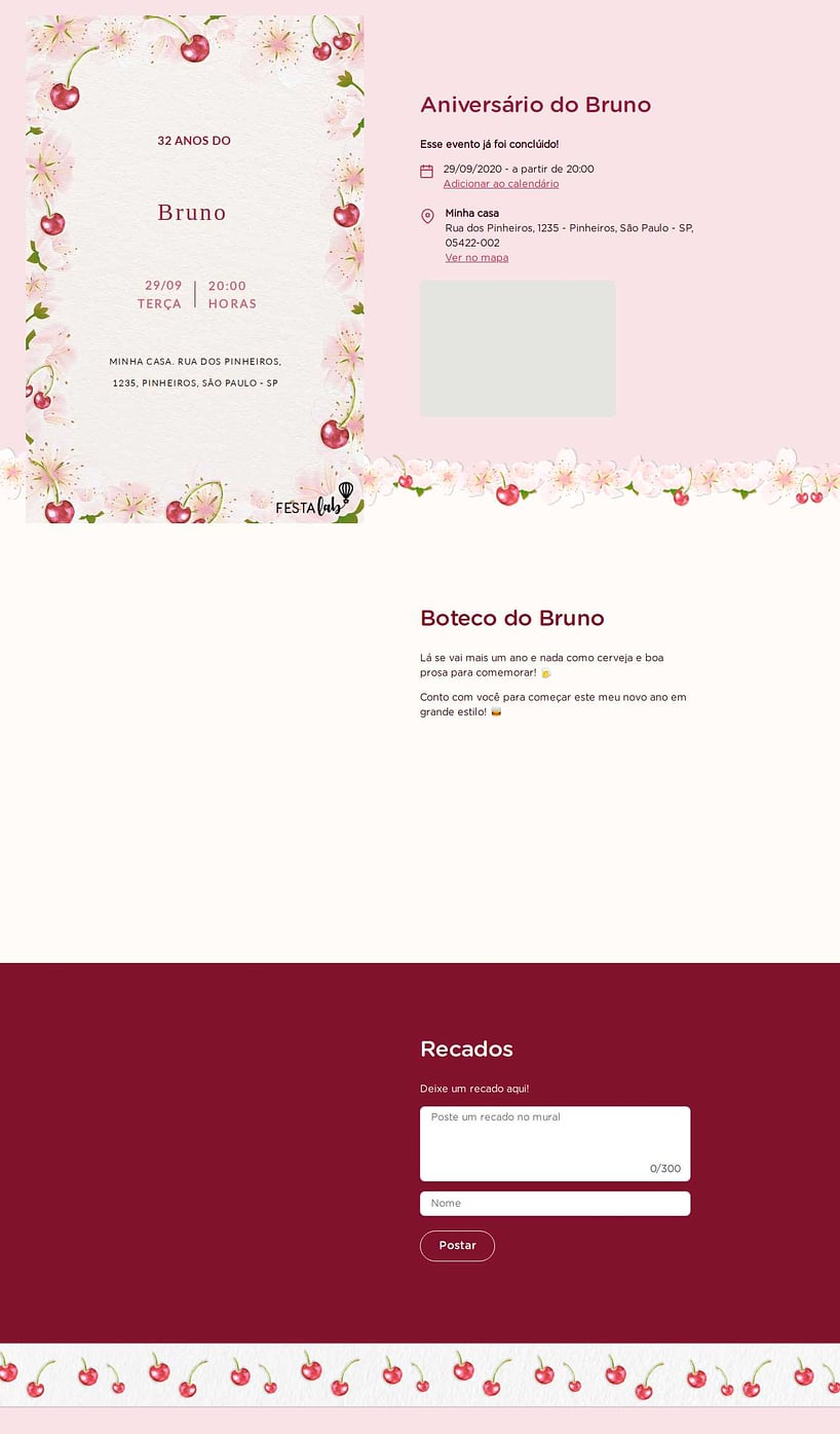 Convite online de aniversário - Flores e Cerejas| FestaLab