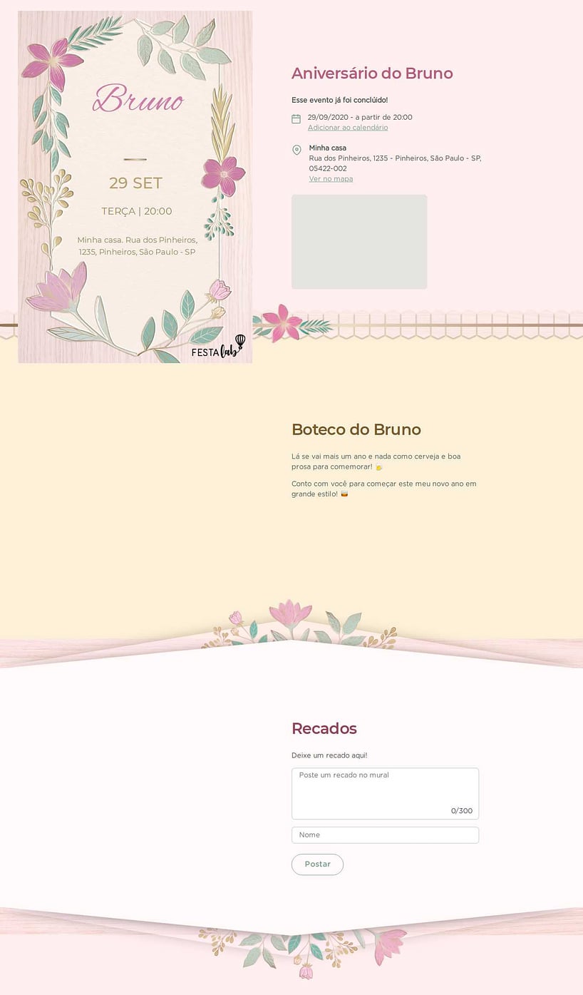 Convite online de aniversário - Flores Entalhadas| FestaLab