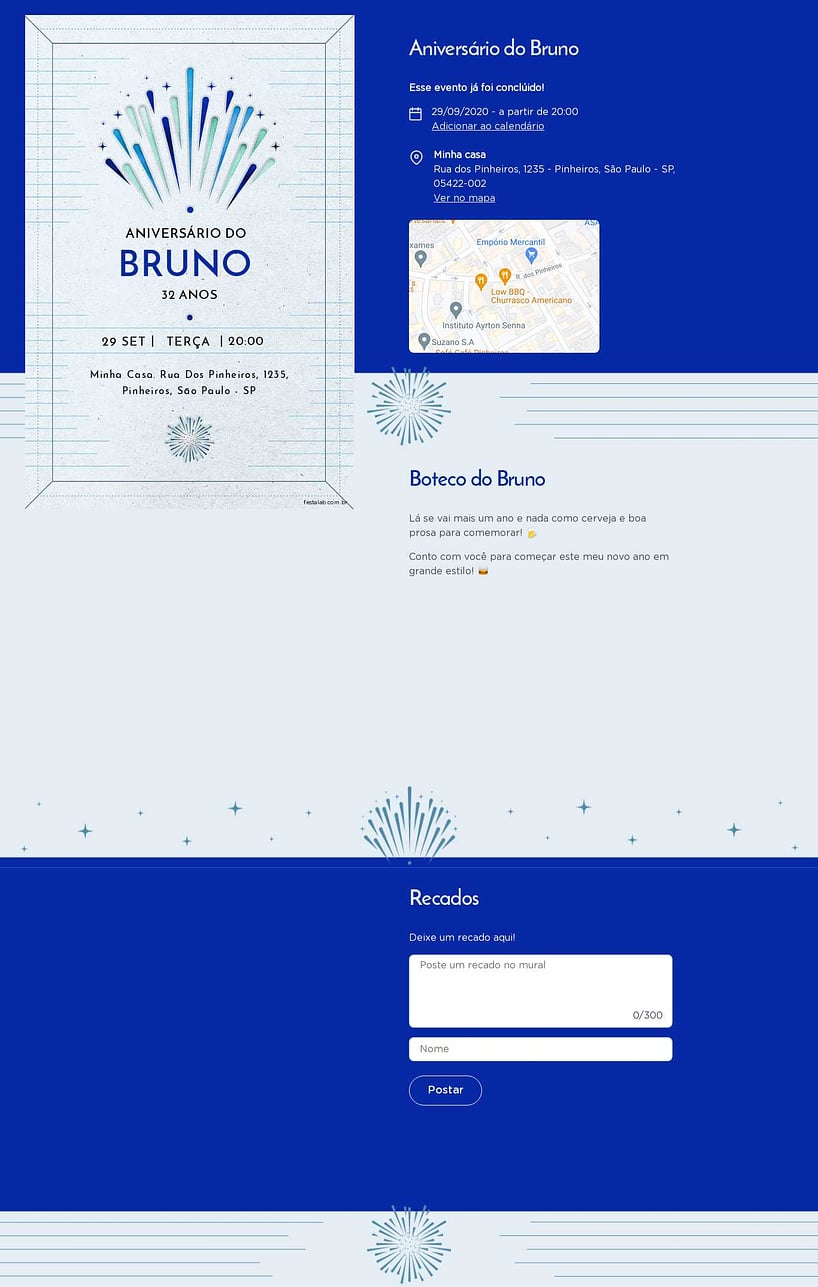 Convite online de aniversário - Fogos de Aniversário Azul| FestaLab