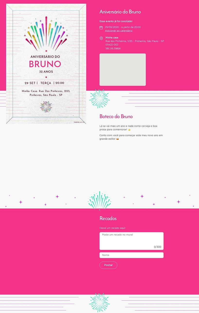 Convite online de aniversário - Fogos de Aniversário Rosa| FestaLab