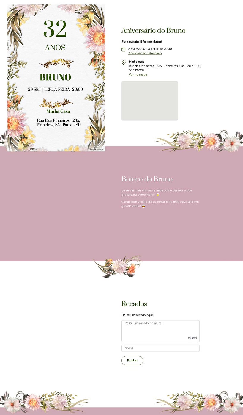 Convite online de aniversário - Galhos & Flores| FestaLab