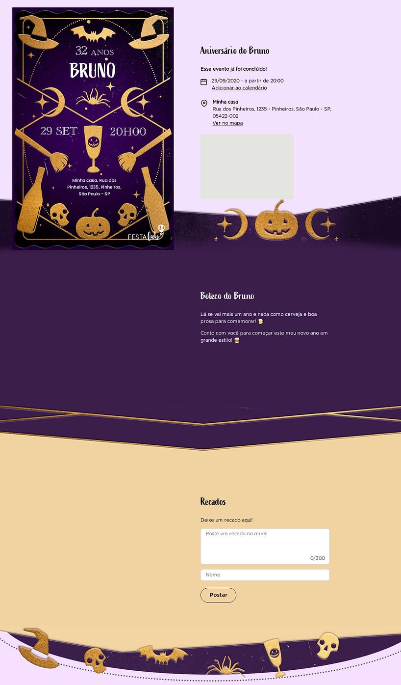 Convite online de aniversário - Halloween dourado roxo| FestaLab