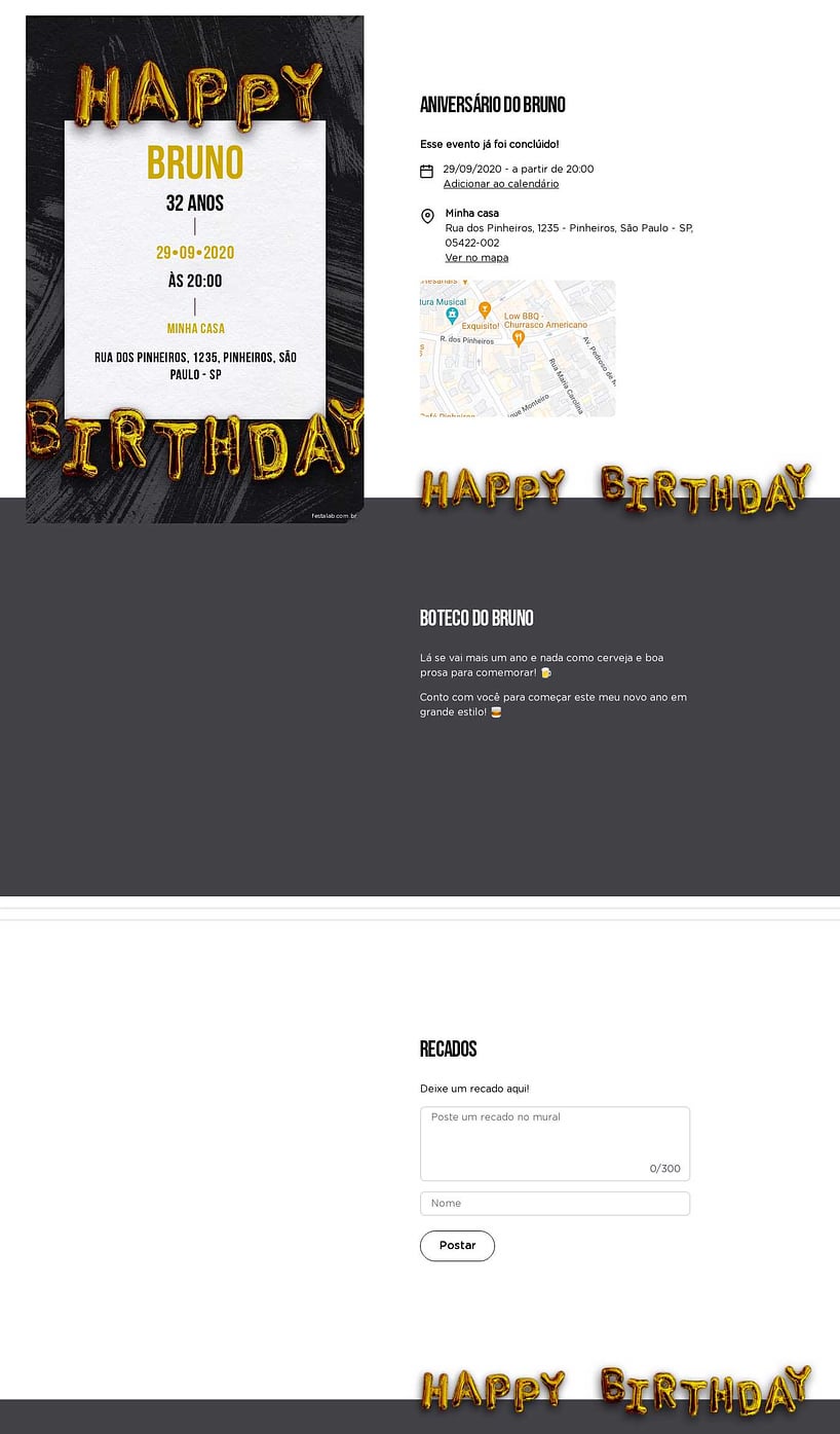 Convite online de aniversário - Happy Birthday: Preto| FestaLab