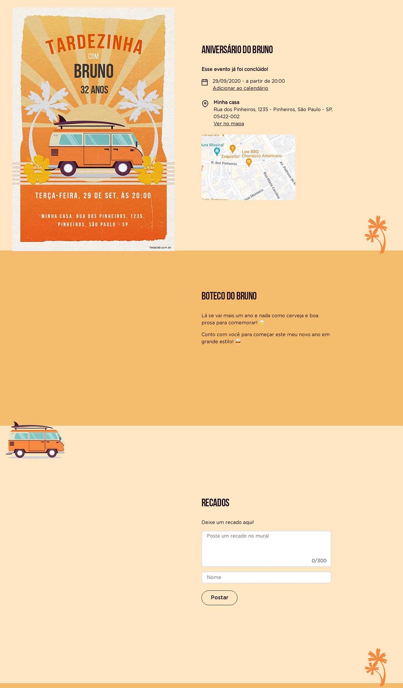 Convite online de aniversário - Aventuras na Kombi: Laranja| FestaLab