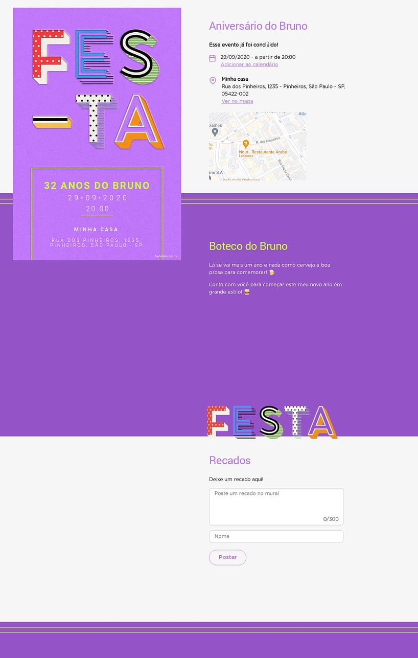 Convite online de aniversário - Letras Festivas cor roxa| FestaLab