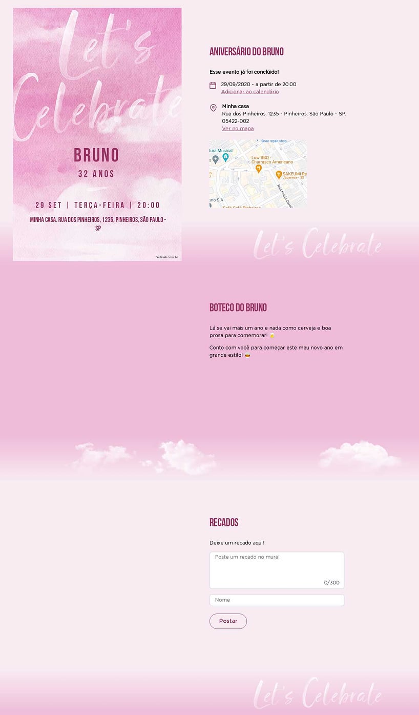 Convite online de aniversário - Let's Celebrate Rosa| FestaLab