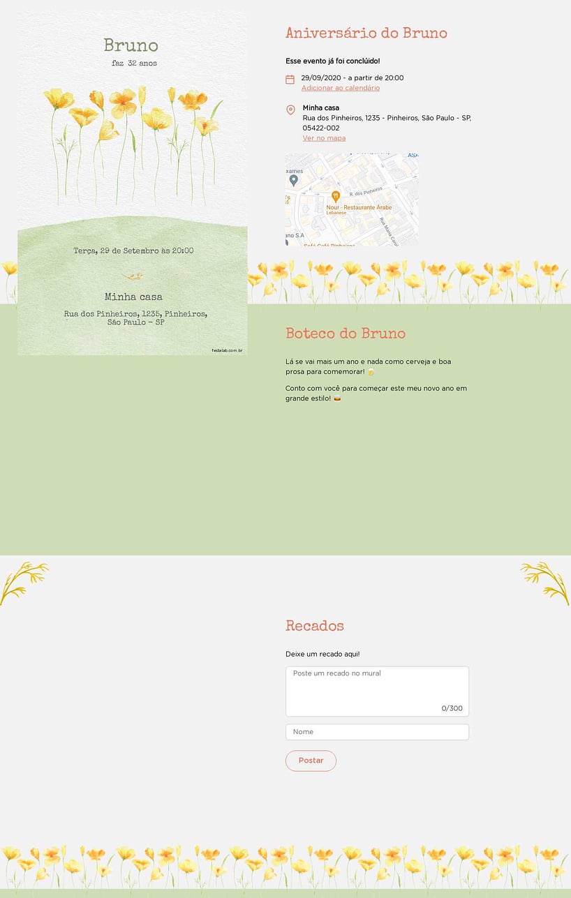 Convite online de aniversário - Lírios aquarela amarelo| FestaLab