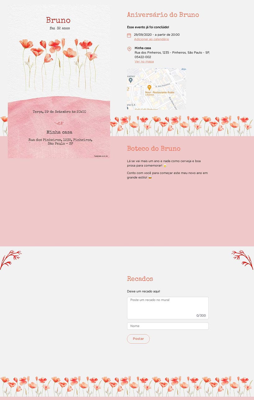 Convite online de aniversário - Lírios aquarela vermelha| FestaLab