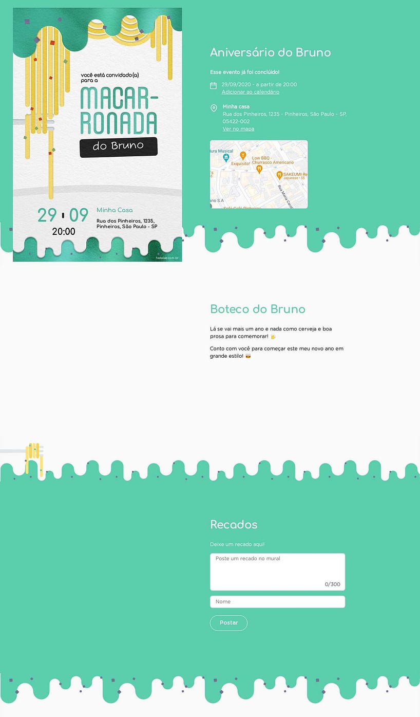 Convite online de aniversário - Macarronada Verde| FestaLab