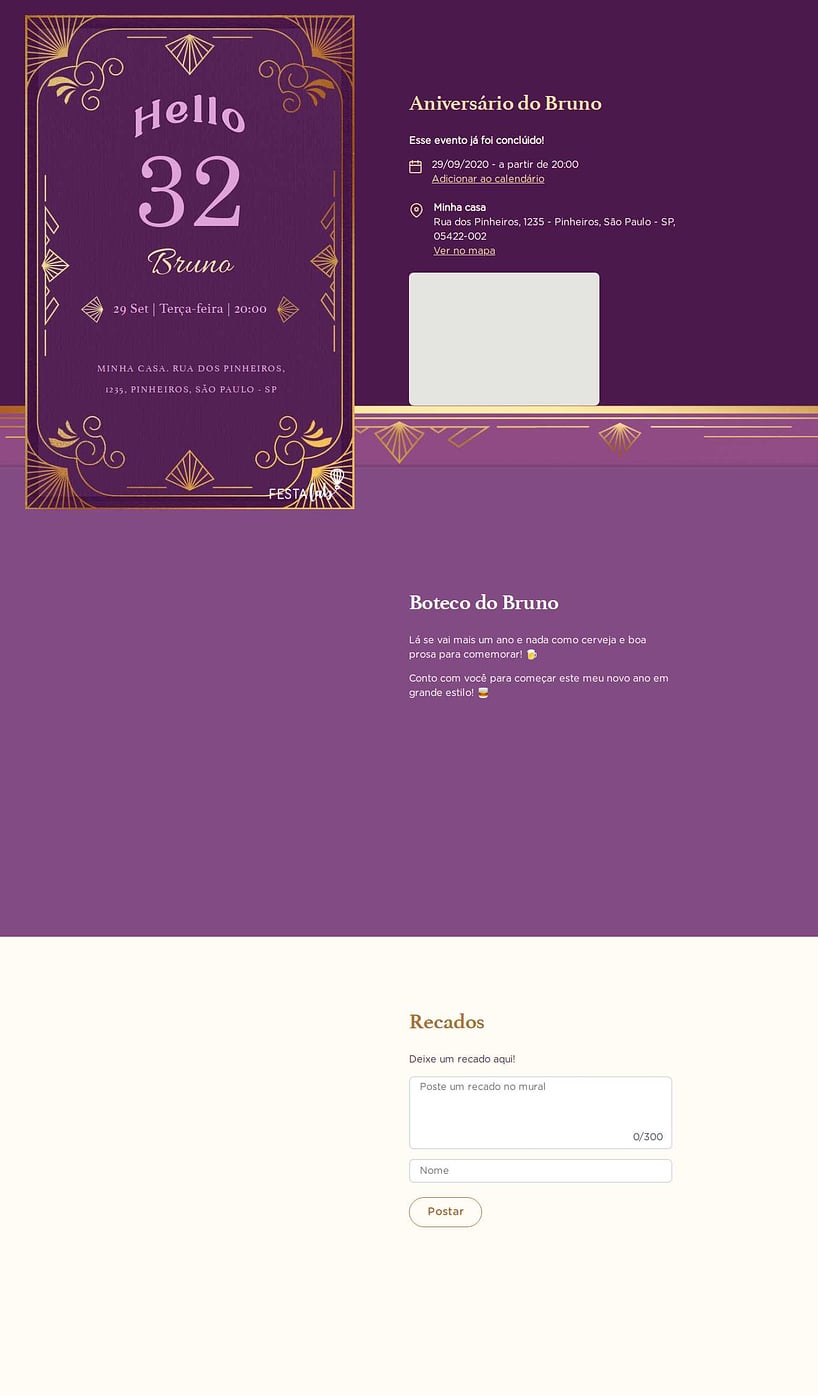 Convite online de aniversário - Moldura Aesthetic Roxo| FestaLab