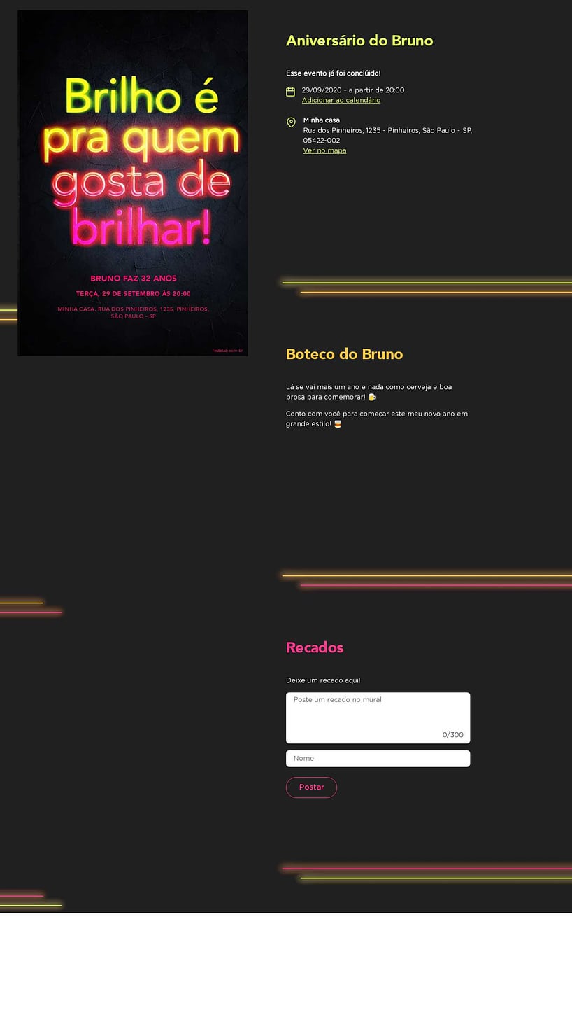 Convite online de aniversário - Neon Brilho| FestaLab