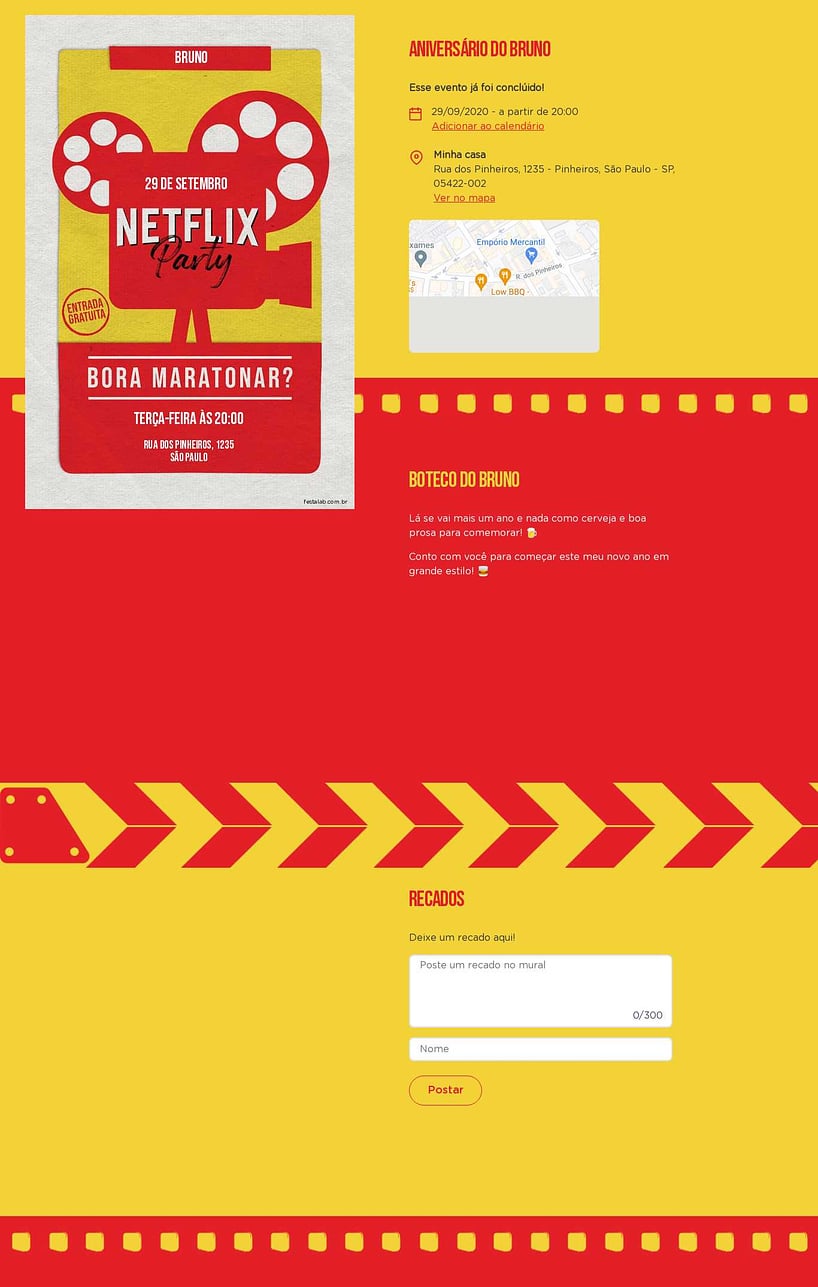 Convite online de aniversário - netflix party| FestaLab