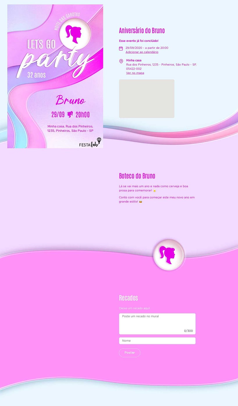 Convite online de aniversário - Noite das Garotas Barbie| FestaLab