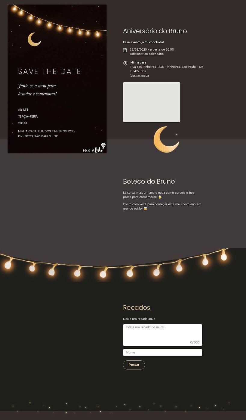 Convite online de aniversário - Noite das Luzes| FestaLab