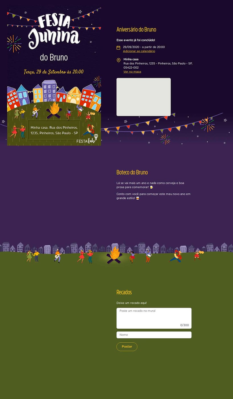 Convite online de aniversário - Noite de Festa Junina| FestaLab