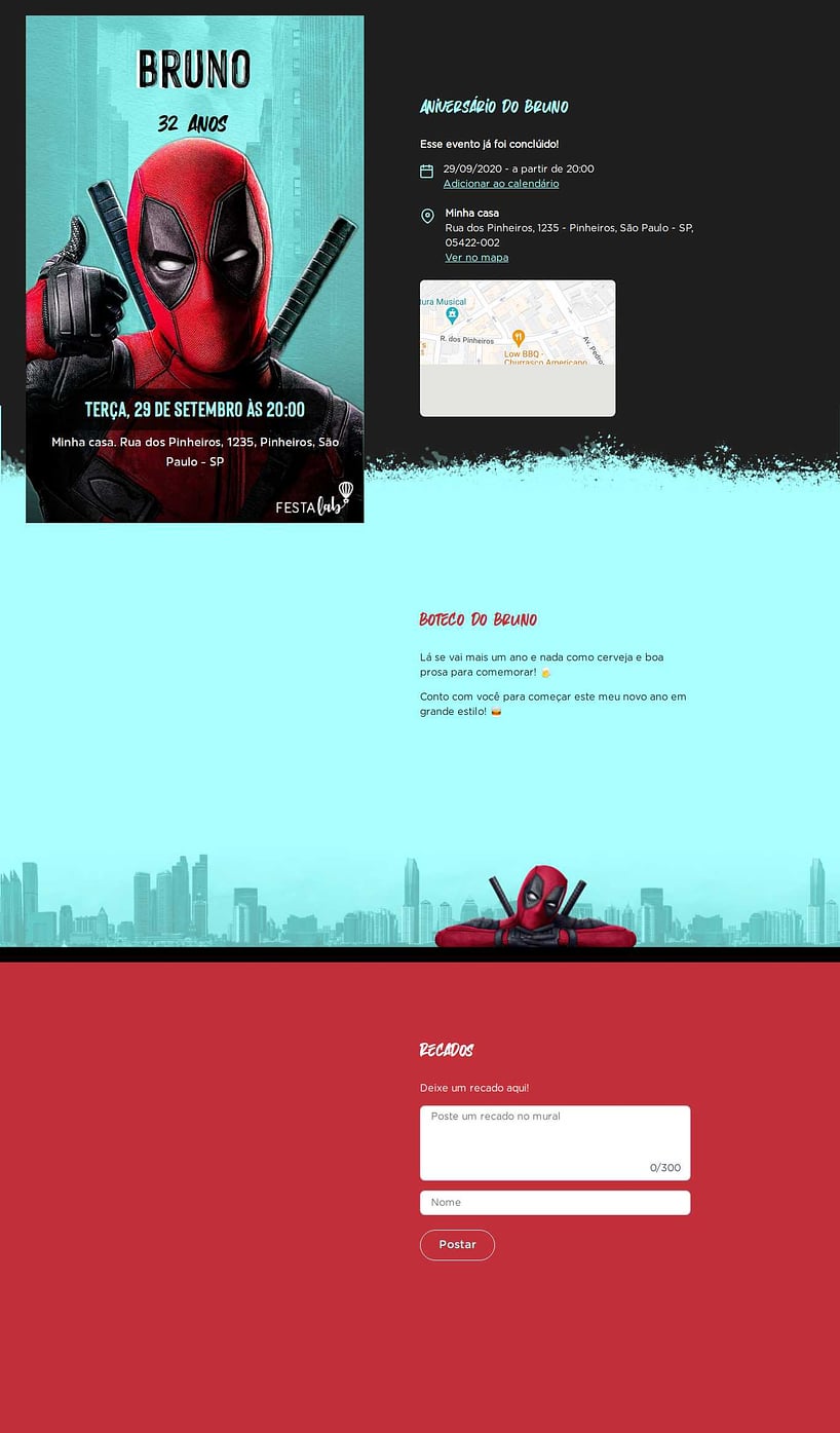 Convite online de aniversário - O Deadpool| FestaLab