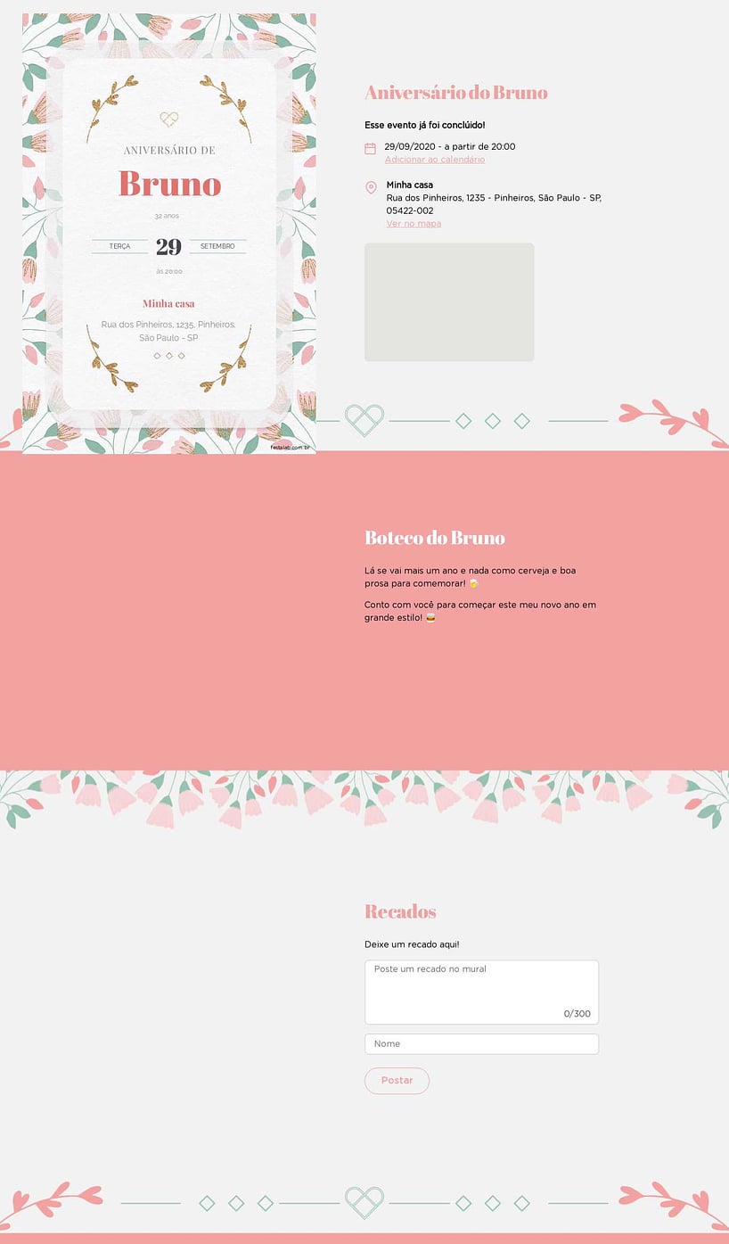 Convite online de aniversário - Raminhos Rosa| FestaLab
