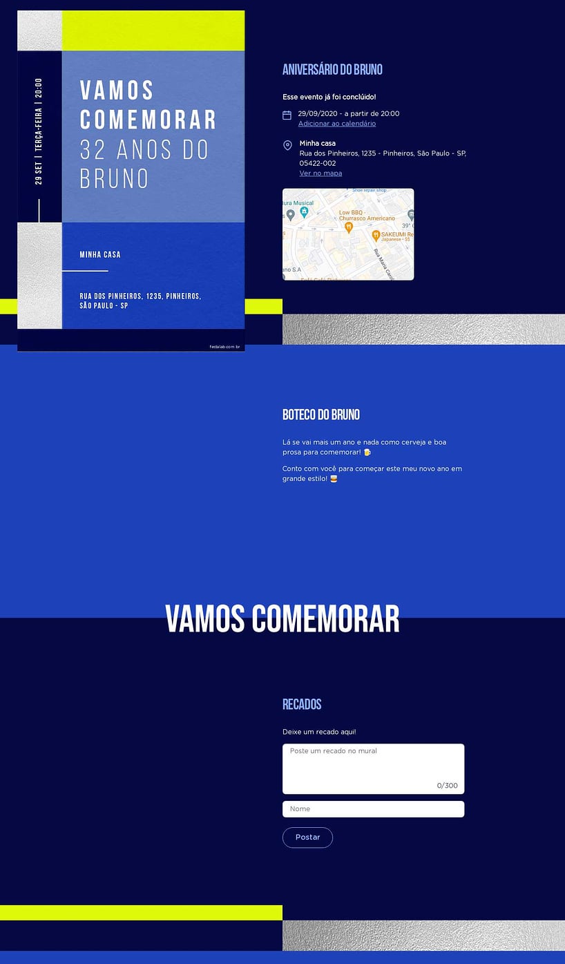 Convite online de aniversário - Retangular Azul| FestaLab