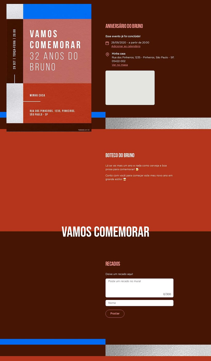 Convite online de aniversário - Retangular Vermelho| FestaLab