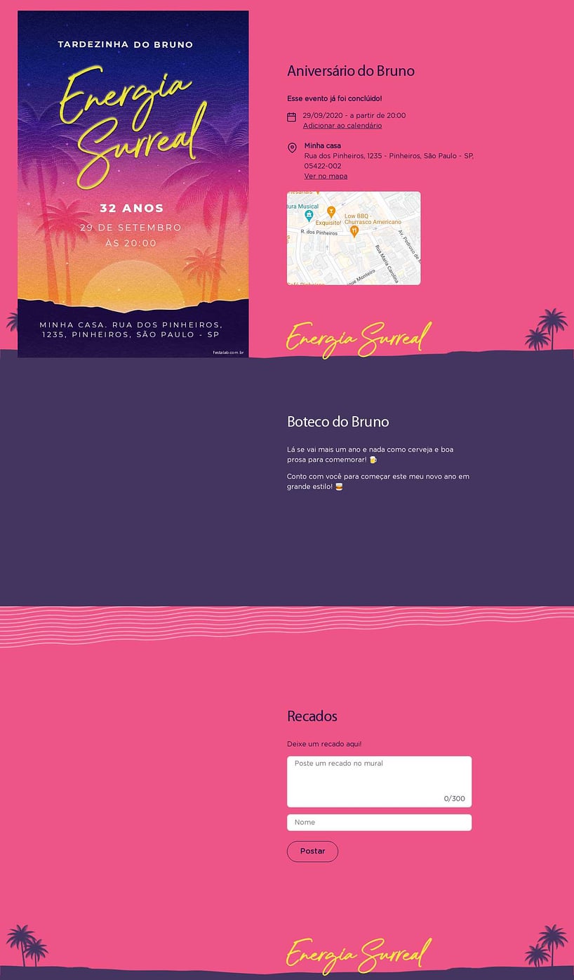 Convite online de aniversário - Uma Festa ao Pôr do Sol| FestaLab