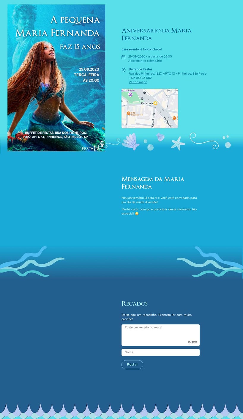 Convite online de aniversário - A incrível pequena sereia| FestaLab
