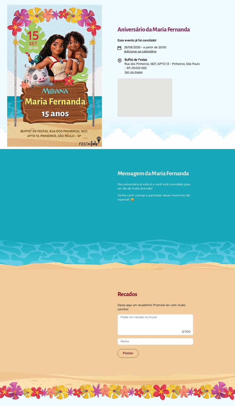 Convite online de aniversário - A irmã de Moana| FestaLab