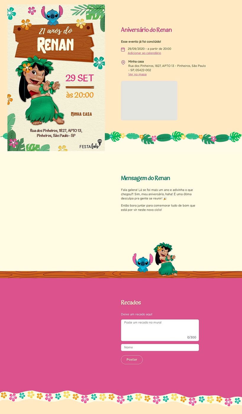 Convite online de aniversário - A Lilo e o Stitch| FestaLab