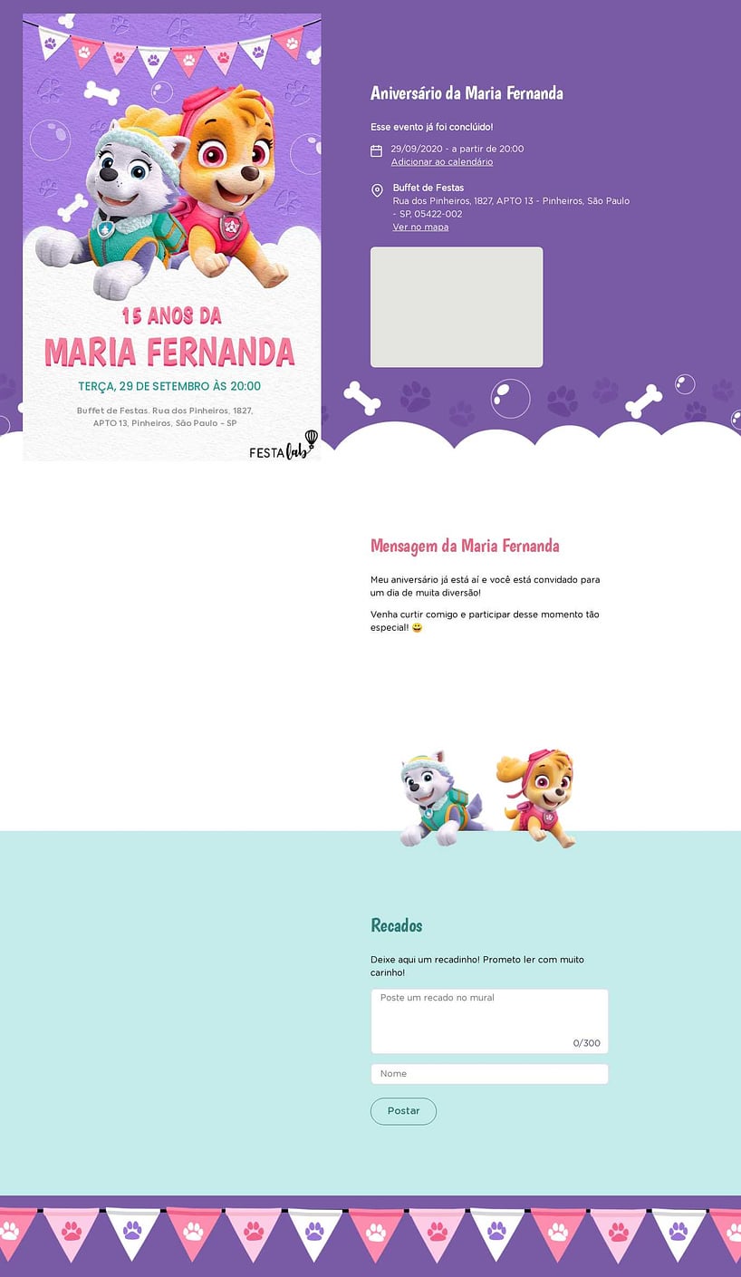 Convite online de aniversário - A Skye e a Everest| FestaLab