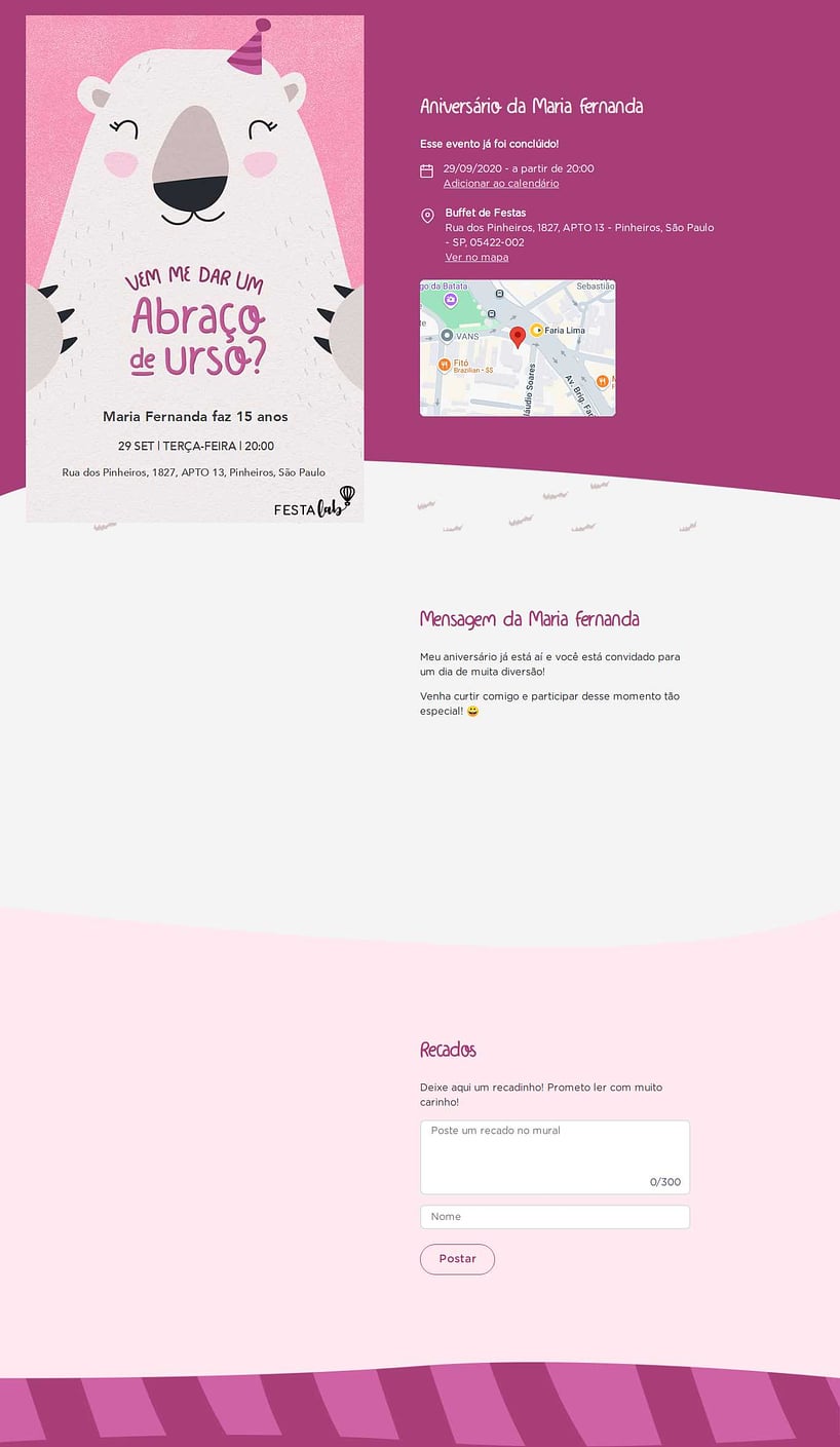 Convite online de aniversário - Abraço de urso| FestaLab