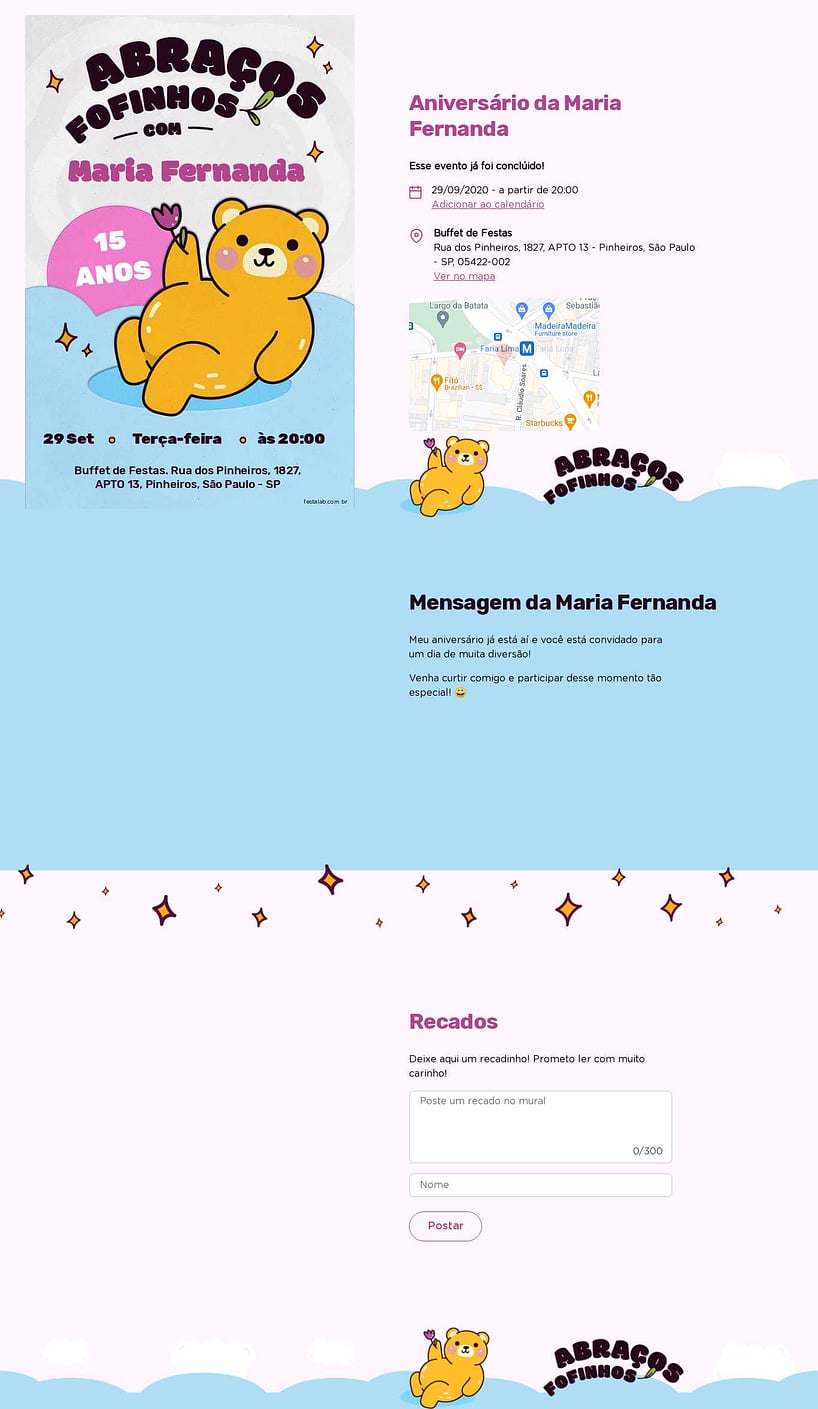 Convite online de aniversário - Abraços Fofinhos Lilás| FestaLab