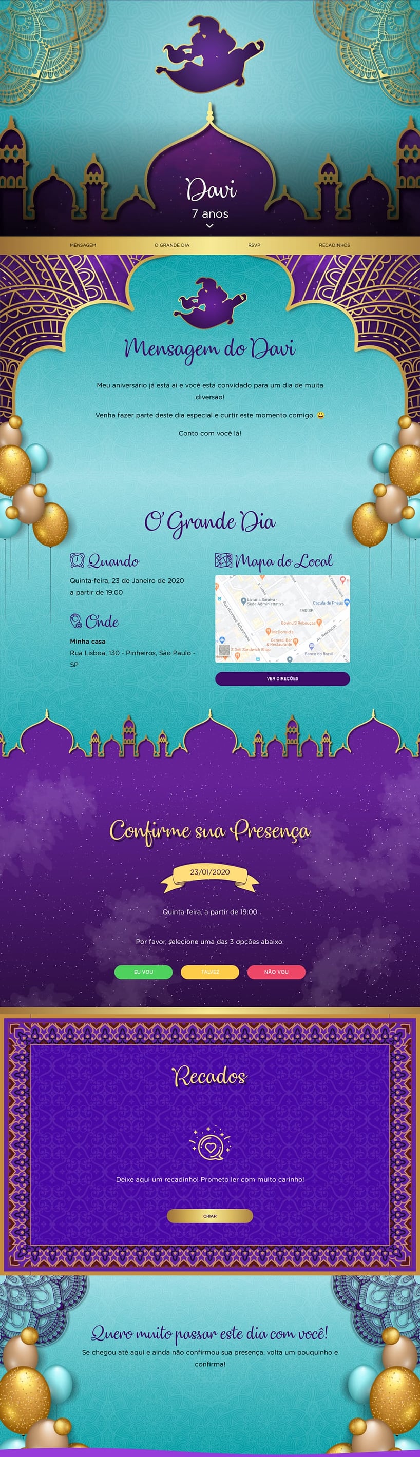 Convite online de aniversário - Aladdin| FestaLab