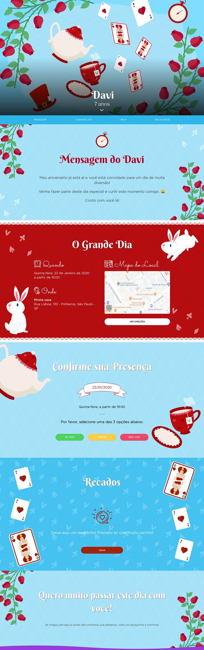 Convite online de aniversário - Alice no País das Maravilhas| FestaLab