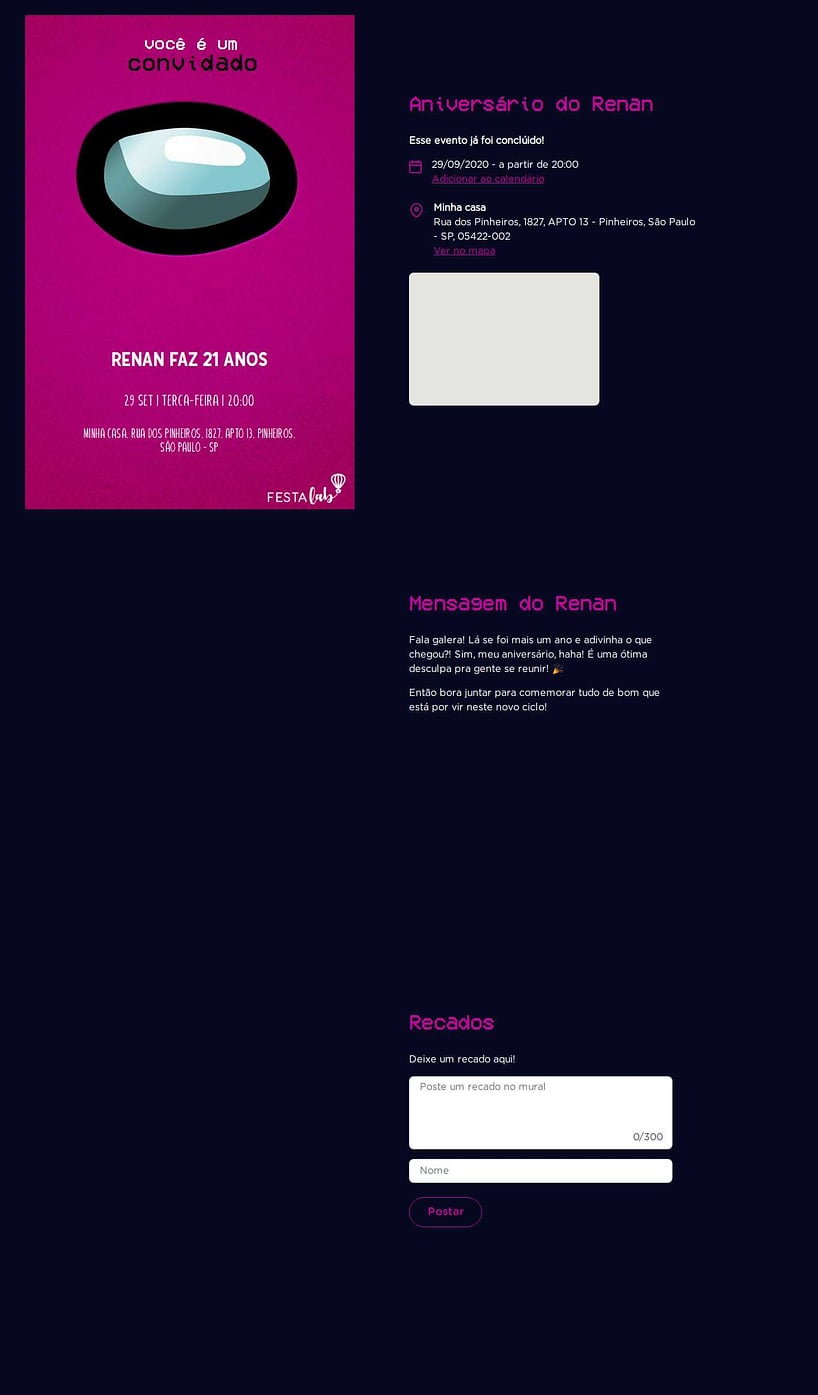Convite online de aniversário - Among Us: Rosa| FestaLab