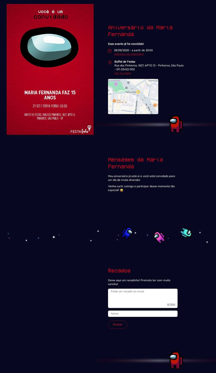 Convite online de aniversário - Among Us: Vermelho| FestaLab